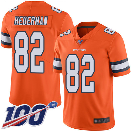 Men Denver Broncos 82 Jeff Heuerman Limited Orange Rush Vapor Untouchable 100th Season Football NFL Jersey